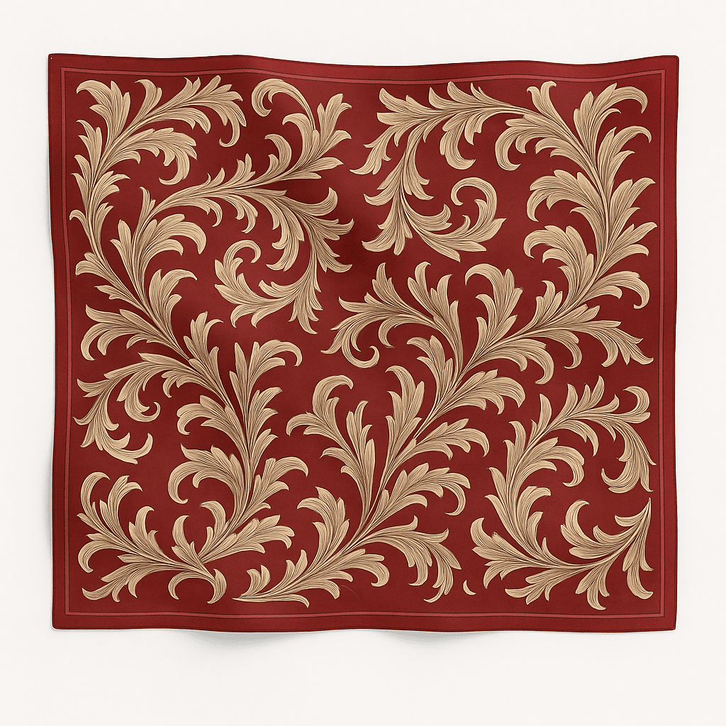 Decorative red fabric Scarf with beige floral pattern