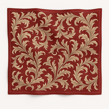 Decorative red fabric Scarf with beige floral pattern