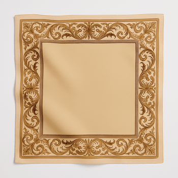 Beige square Scarf with decorative brown border on a white background
